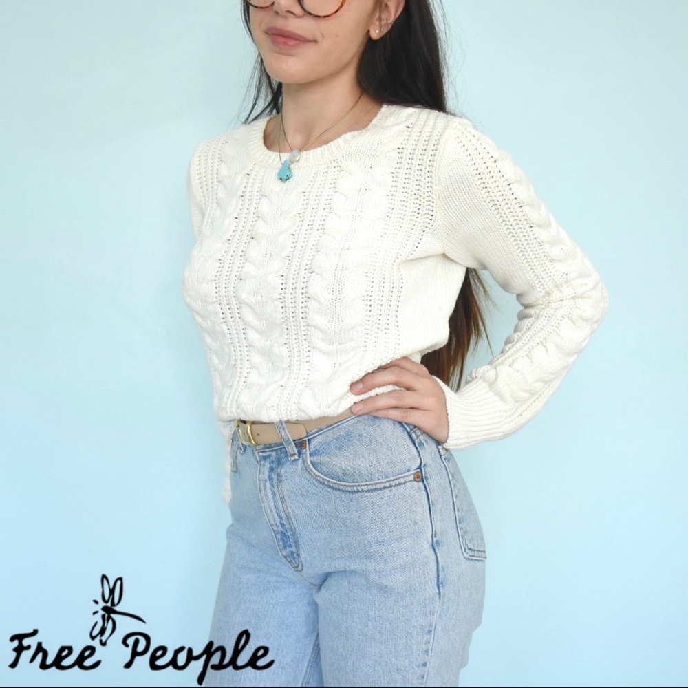 Free People NWOT White Cable Knit Sweater